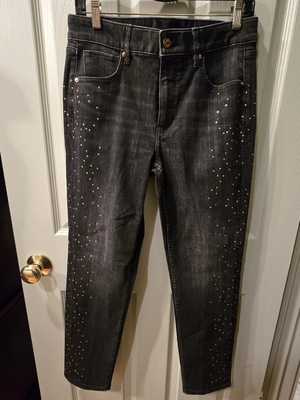 White House Black Market Black Skinny Jeans with Gold Stud Detailing